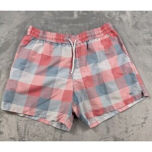 Onward Reserve Swim Trunks Men's XL Red Blue Plaid Board Shorts Lined
